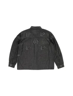 POP Trading Company Applique Logo Denim Shirt Black Denim